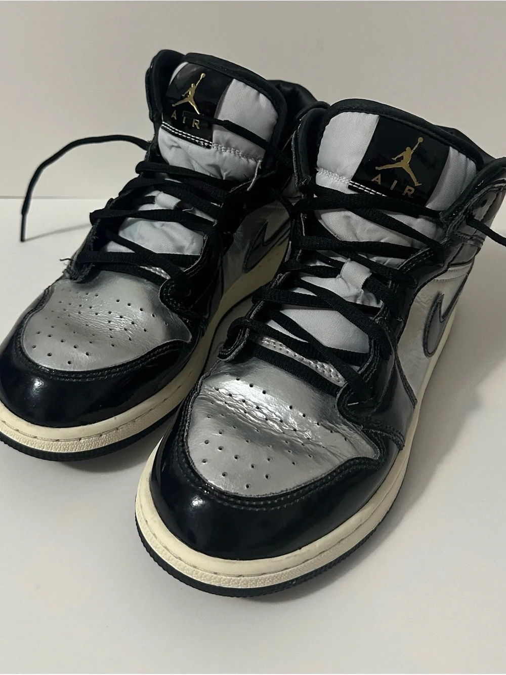 Jordan Kids' Black and Silver High-Top Sneakers with Gold Jumpman